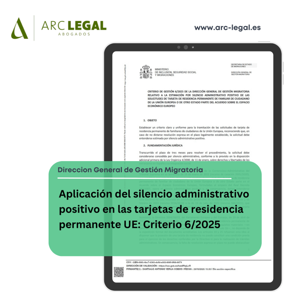 Aplicación del silencio administrativo positivo en las tarjetas de residencia permanente UE