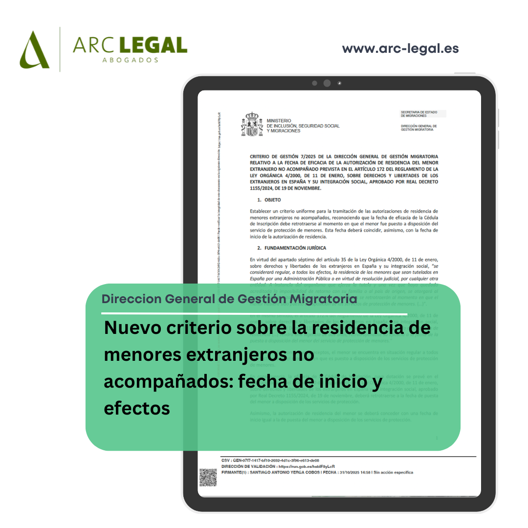 Nuevo criterio sobre la residencia de menores extranjeros no acompañados: fecha de inicio y efectos