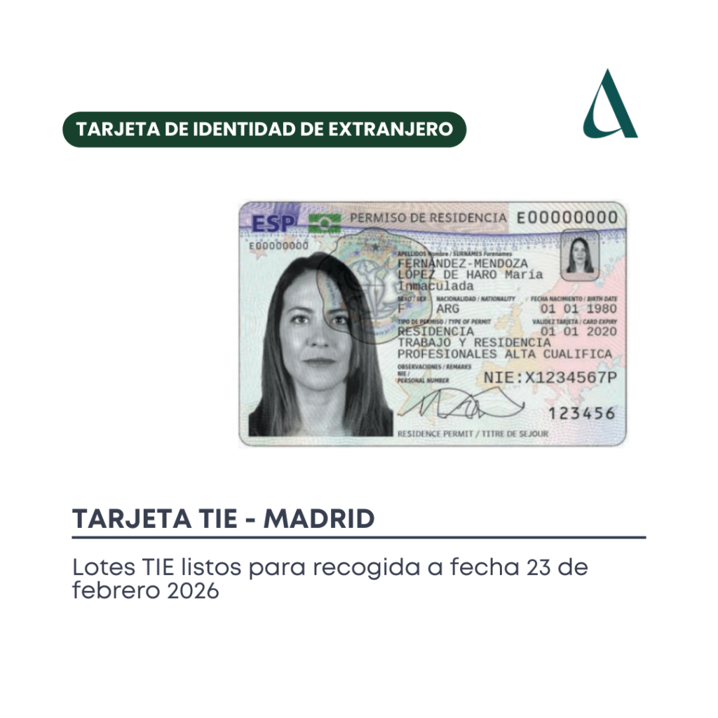 Lotes TIE actualizados | Recogida de tarjeta de residencia en Madrid – 23 de febrero 2026
