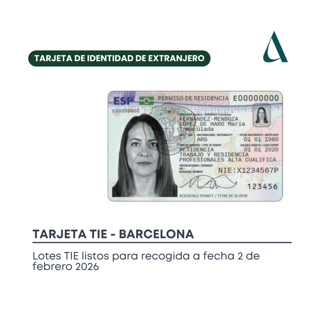 Tarjeta TIE Lotes Barcelona 2 de febrero de 2026