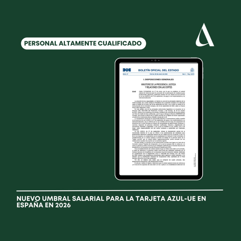 Nuevo umbral salarial para la Tarjeta Azul-UE en España en 2026