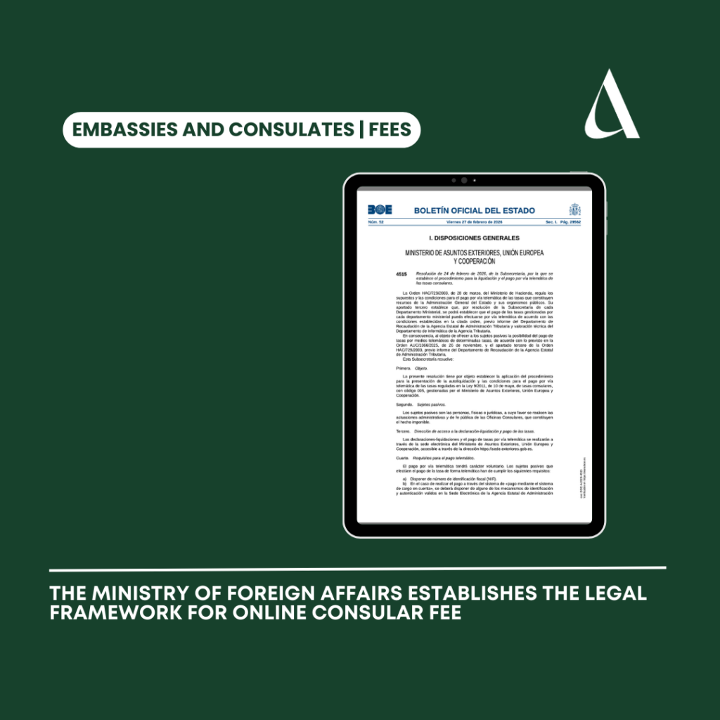 The Ministry of Foreign Affairs establishes the legal framework for online consular fee
