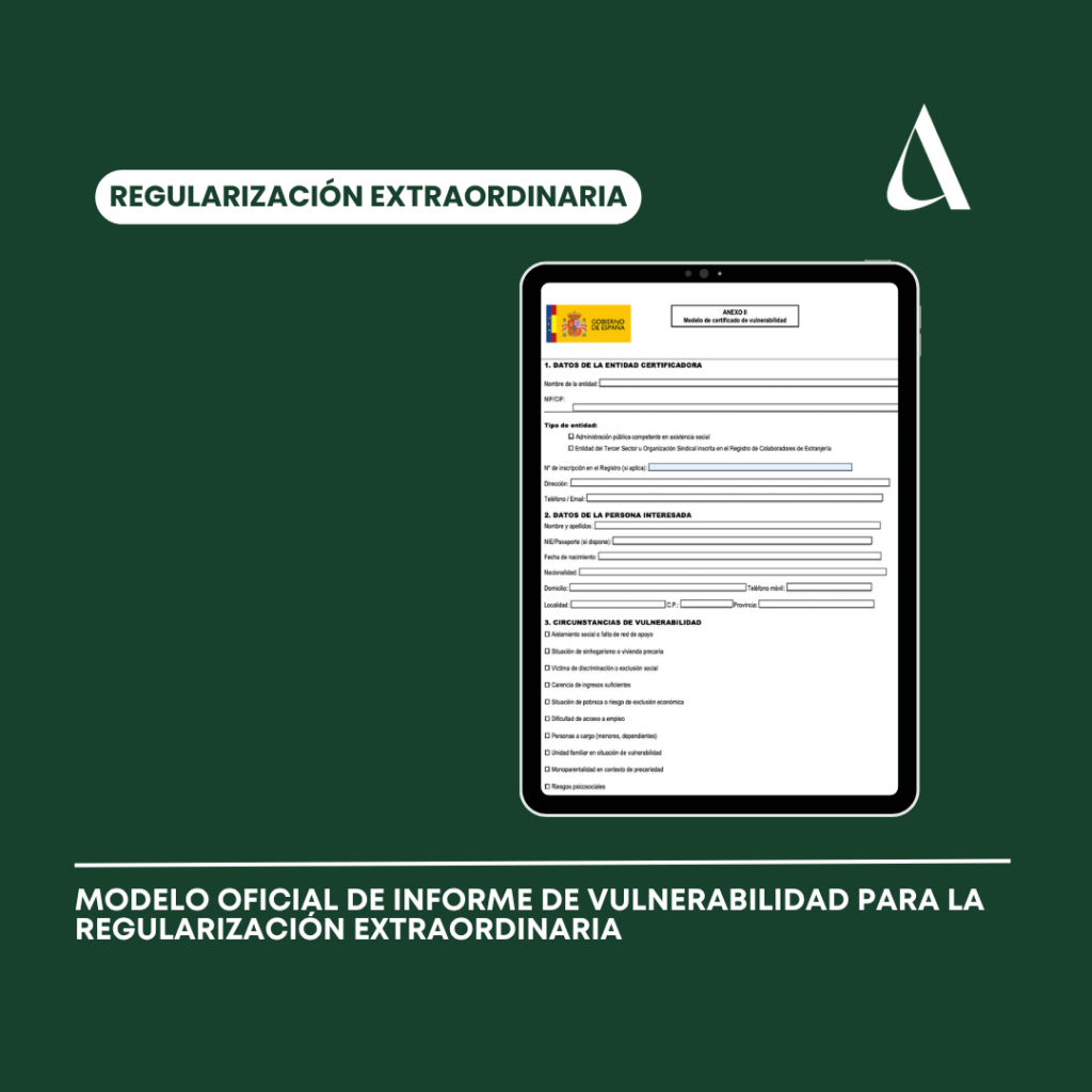 Modelo oficial de informe de vulnerabilidad para la regularización extraordinaria