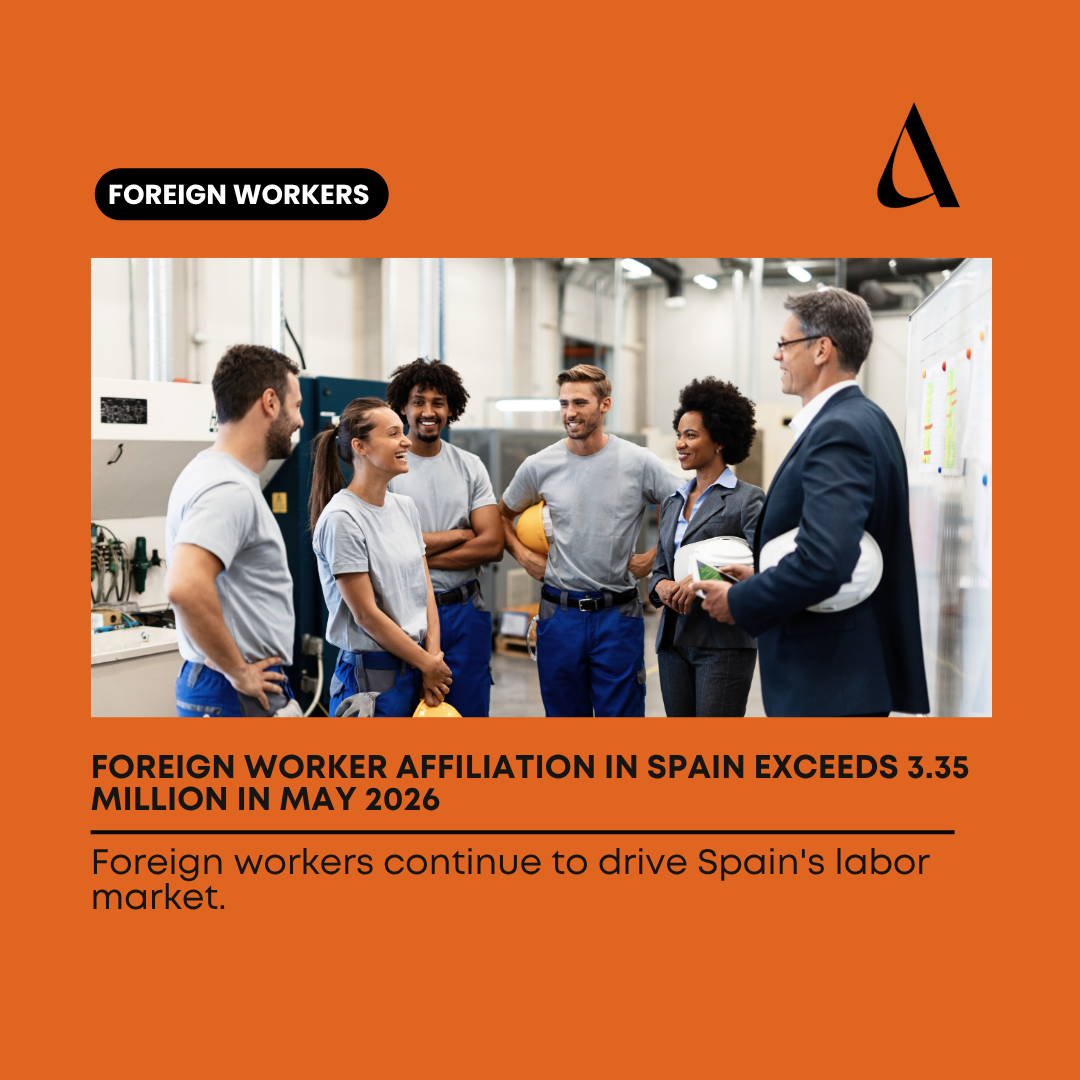 More than 3.35 million foreign workers were affiliated with Spain's Social Security system in May 2026.