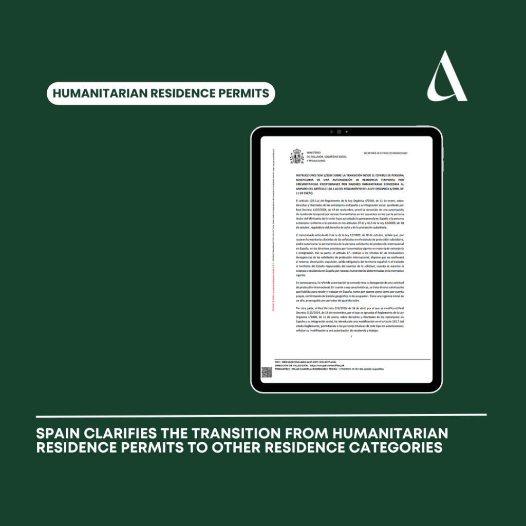 Spain publishes Instruction SEM 1/2026 on the transition from Humanitarian Residence permits