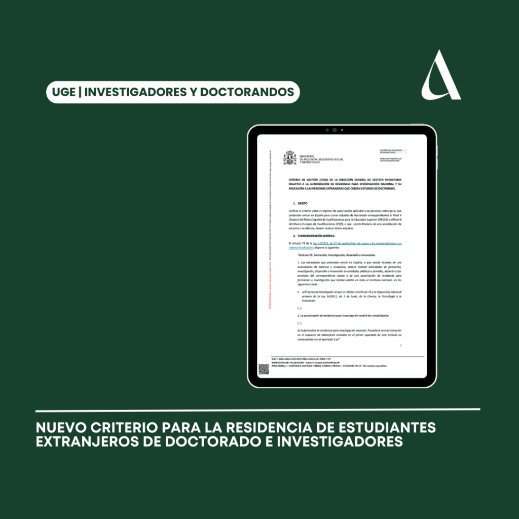 Los estudiantes extranjeros de doctorado deberán solicitar una autorización de residencia para investigación